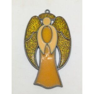 Angel Faux Look Stained Glass Christmas Ornament Plastic Metal  5.5"